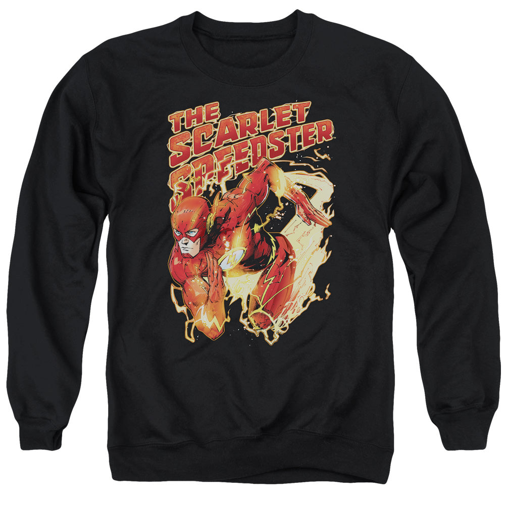 Justice League Of America Scarlet Speedster Mens Crewneck Sweatshirt Black Officially Licensed