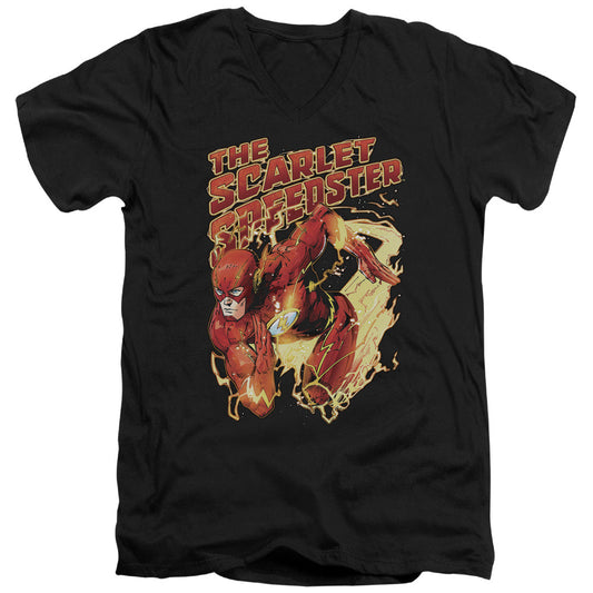 Justice League Scarlet Speedster Mens Slim Fit V-Neck T Shirt Black Officially Licensed