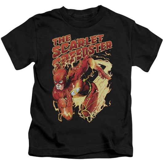 Justice League Scarlet Speedster Juvenile Kids Youth T Shirt Black Officially Licensed