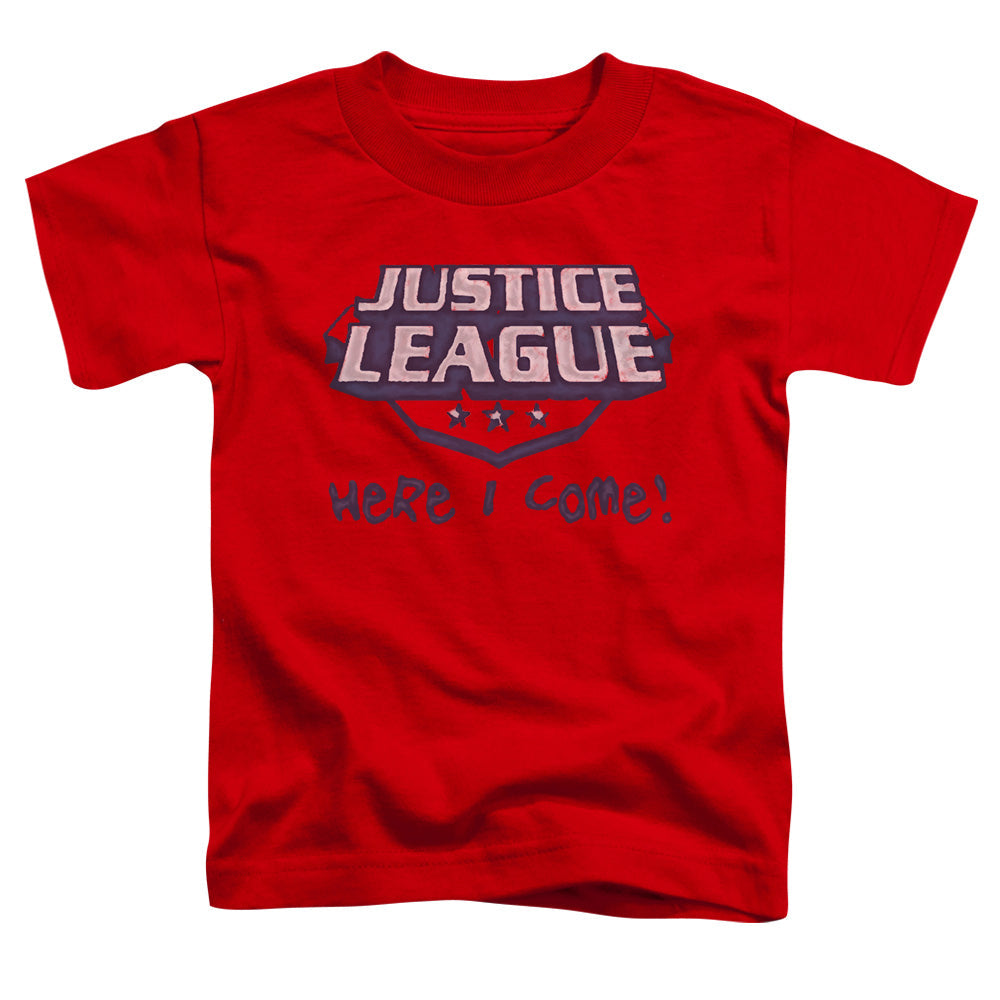 Justice League Here I Come Toddler Kids Youth T Shirt Red Officially Licensed