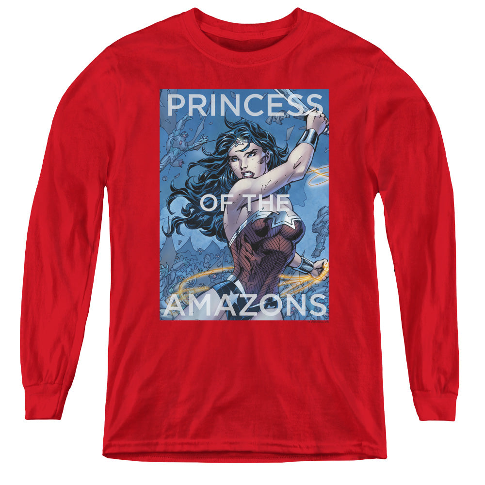 Justice League Princess of the Amazons Long Sleeve Kids Youth T Shirt Red Officially Licensed
