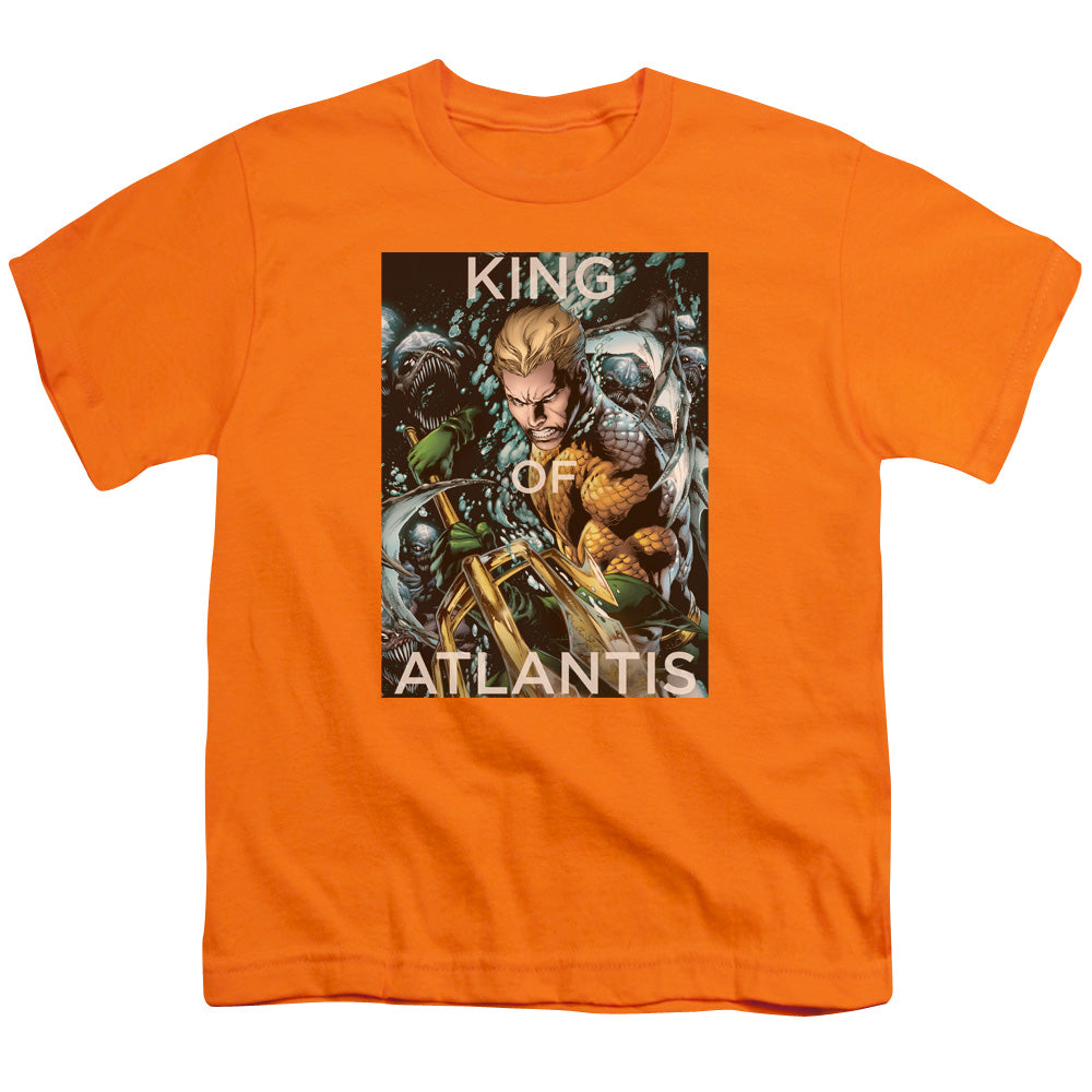Justice League King of Atlantis Kids Youth T Shirt Orange Officially Licensed