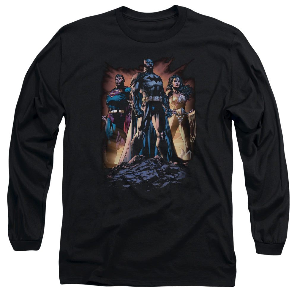 Justice League Take a Stand Mens Long Sleeve Shirt Black Officially Licensed