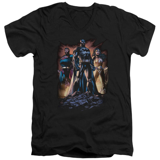 Justice League Take a Stand Mens Slim Fit V-Neck T Shirt Black Officially Licensed