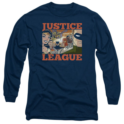 Jla New Dawn Group Mens Long Sleeve Shirt Navy Officially Licensed