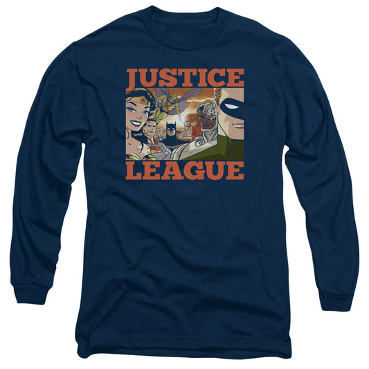 Justice League New Dawn Group Mens Long Sleeve Shirt Navy Blue Blue Officially Licensed