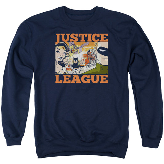 Justice League New Dawn Group Mens Crewneck Sweatshirt Navy Blue Blue Officially Licensed