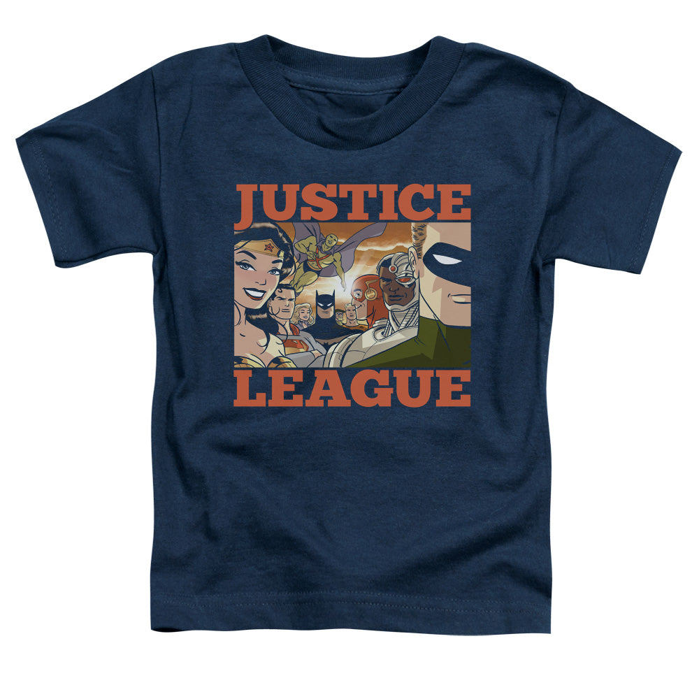 Justice League New Dawn Group Toddler Kids Youth T Shirt Navy Blue Blue Officially Licensed