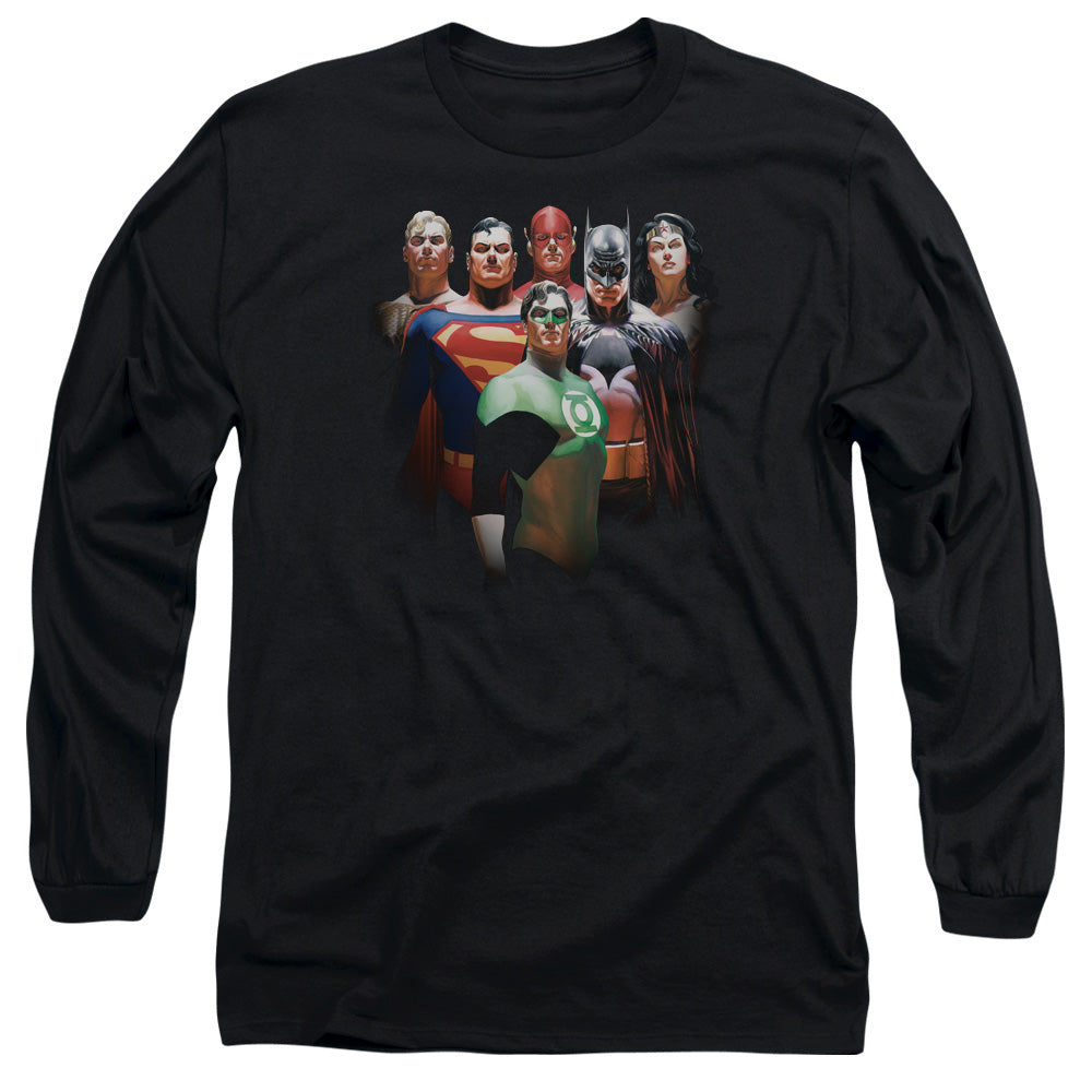 Jla Roll Call Mens Long Sleeve Shirt Black Officially Licensed