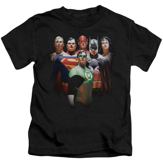 Justice League Roll Call Juvenile Kids Youth T Shirt Black Officially Licensed