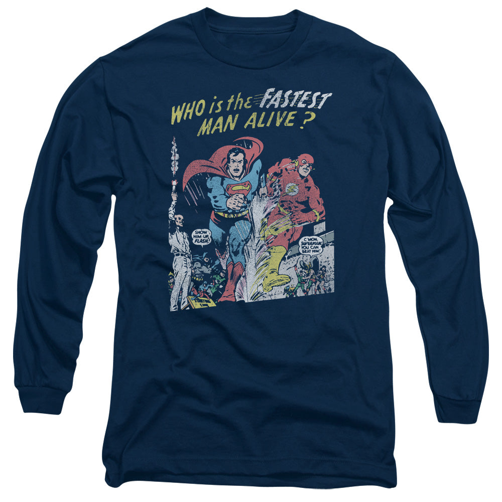 Jla Fastest Man Mens Long Sleeve Shirt Navy Officially Licensed