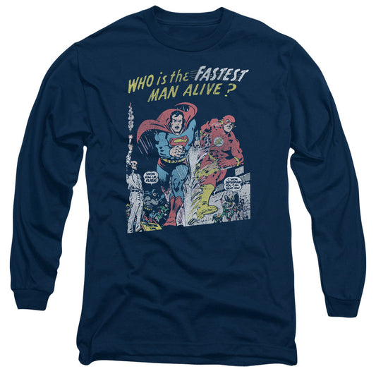 Justice League Fastest Man Mens Long Sleeve Shirt Navy Blue Blue Officially Licensed