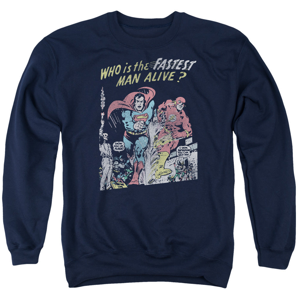 Justice League Of America Fastest Man Mens Crewneck Sweatshirt Navy Officially Licensed