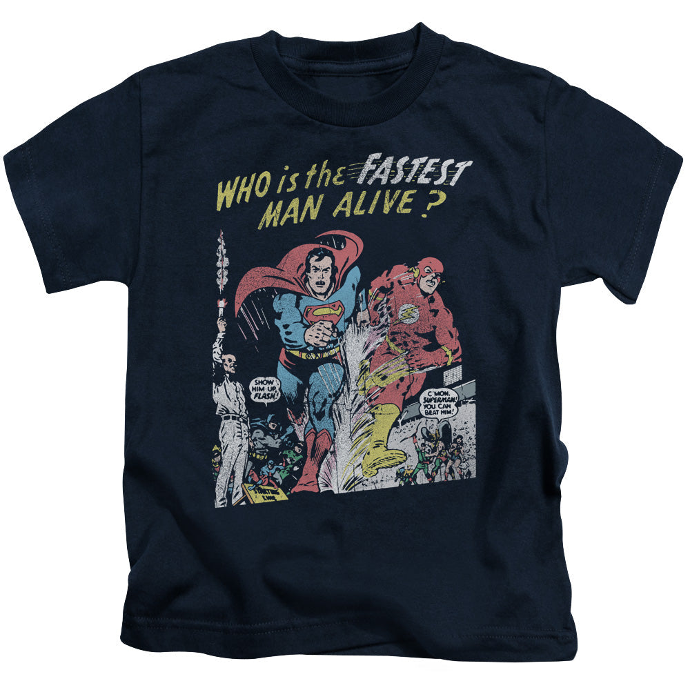 Justice League Fastest Man Juvenile Kids Youth T Shirt Navy Blue Blue Officially Licensed