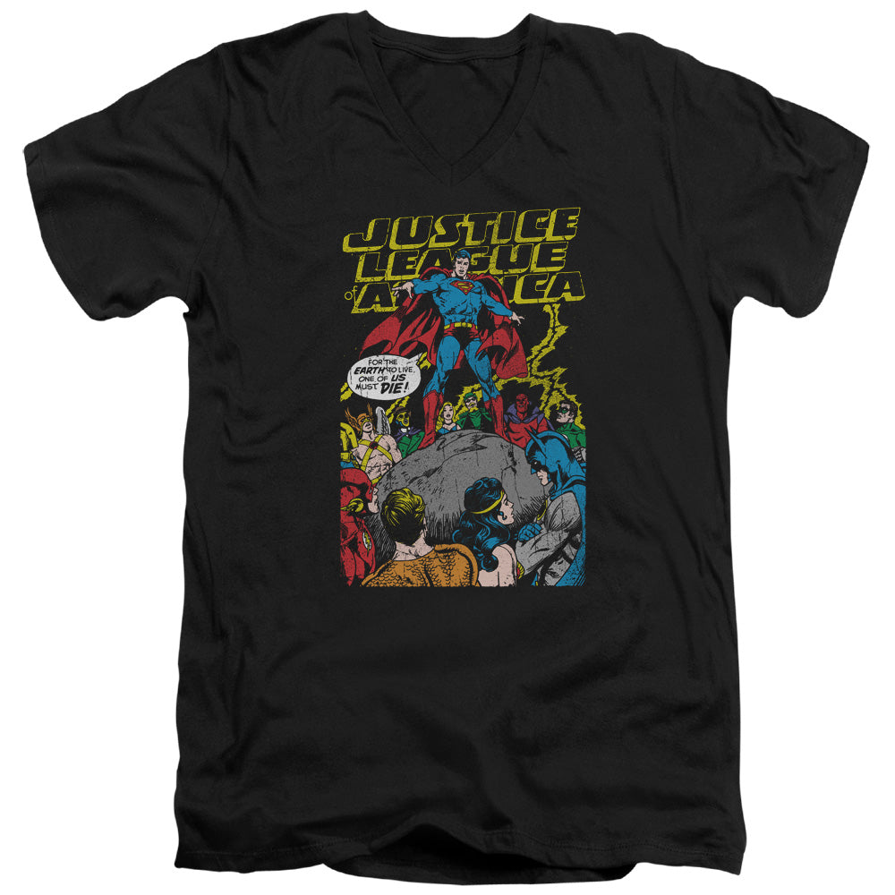 Justice League Ultimate Scarifice Mens Slim Fit V-Neck T Shirt Black Officially Licensed