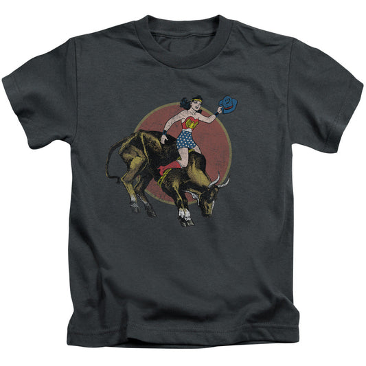 Justice League Bull Rider Juvenile Kids Youth T Shirt Charcoal Officially Licensed