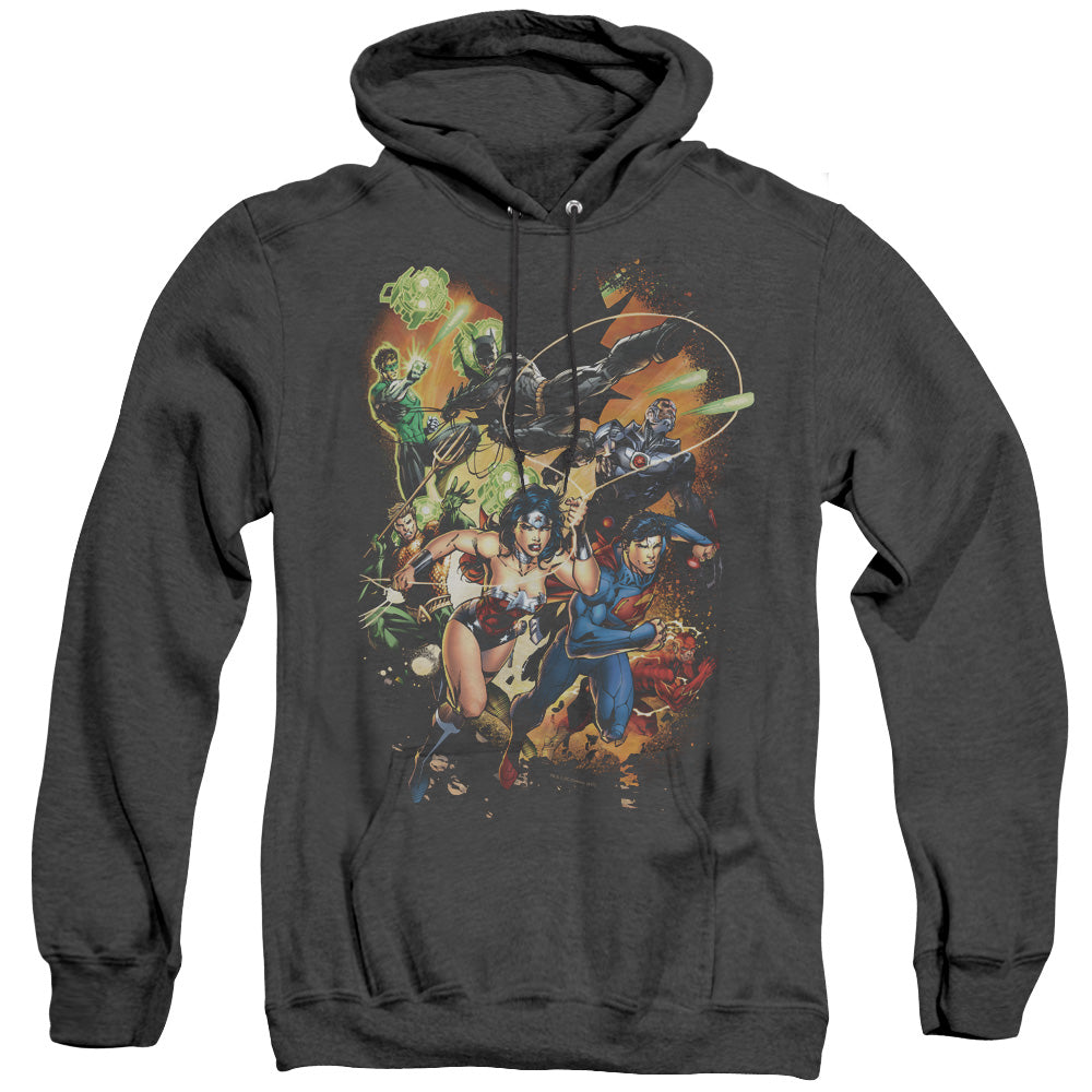 Justice League Of America Battle Ready Heather Mens Hoodie Black Officially Licensed