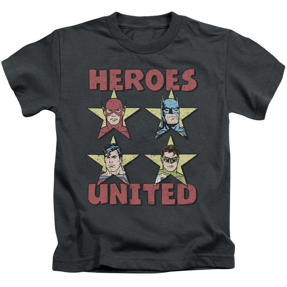 Justice League United Stars Juvenile Kids Youth T Shirt Charcoal Officially Licensed