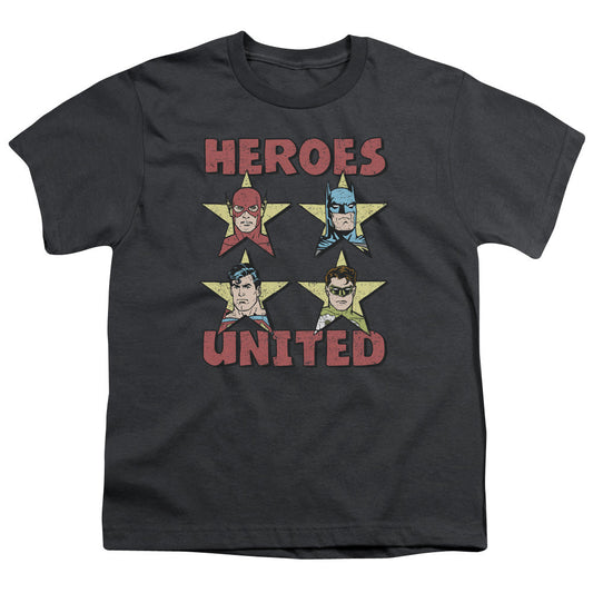 Justice League United Stars Kids Youth T Shirt Charcoal Officially Licensed
