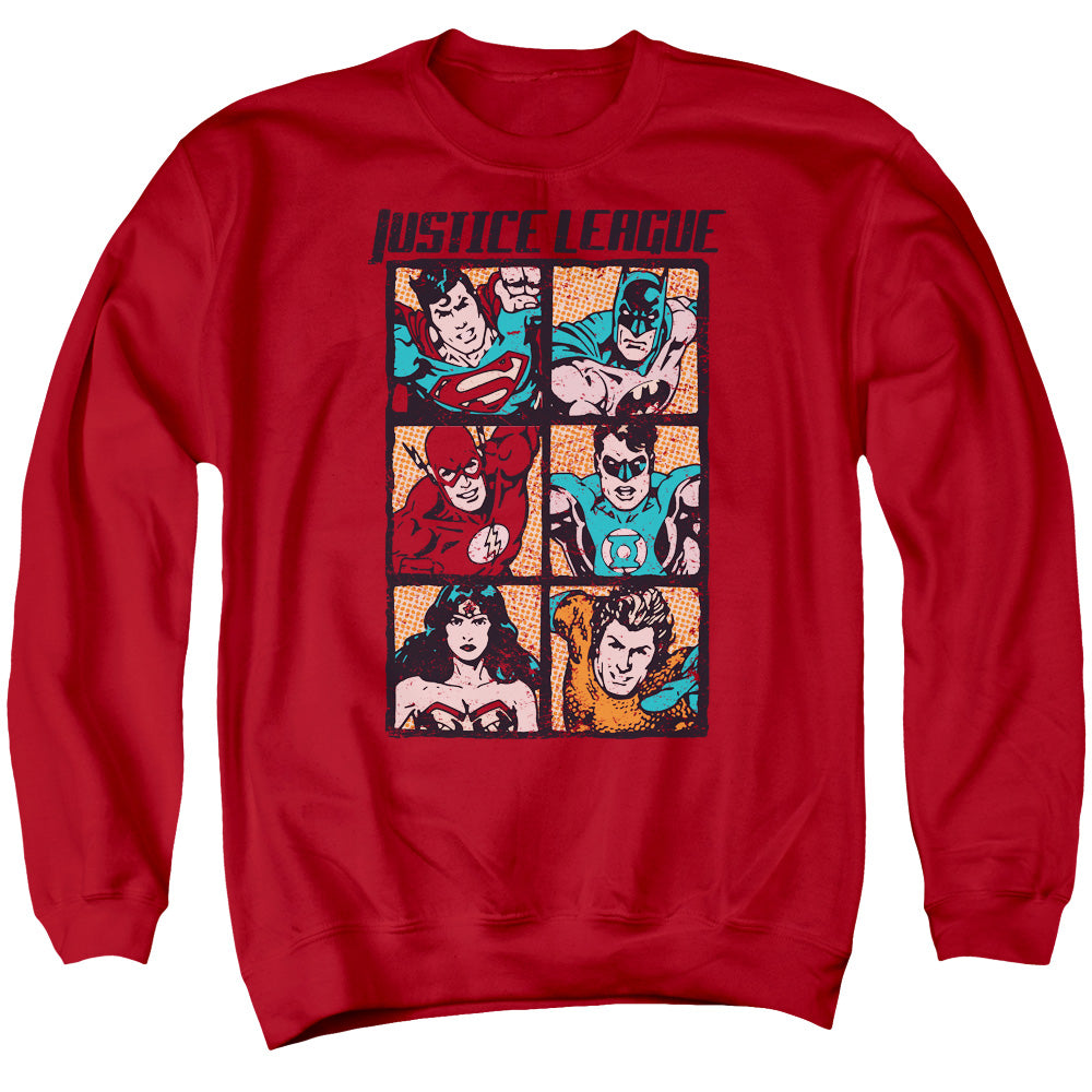 Justice League Of America Rough Panels Mens Crewneck Sweatshirt Red Officially Licensed