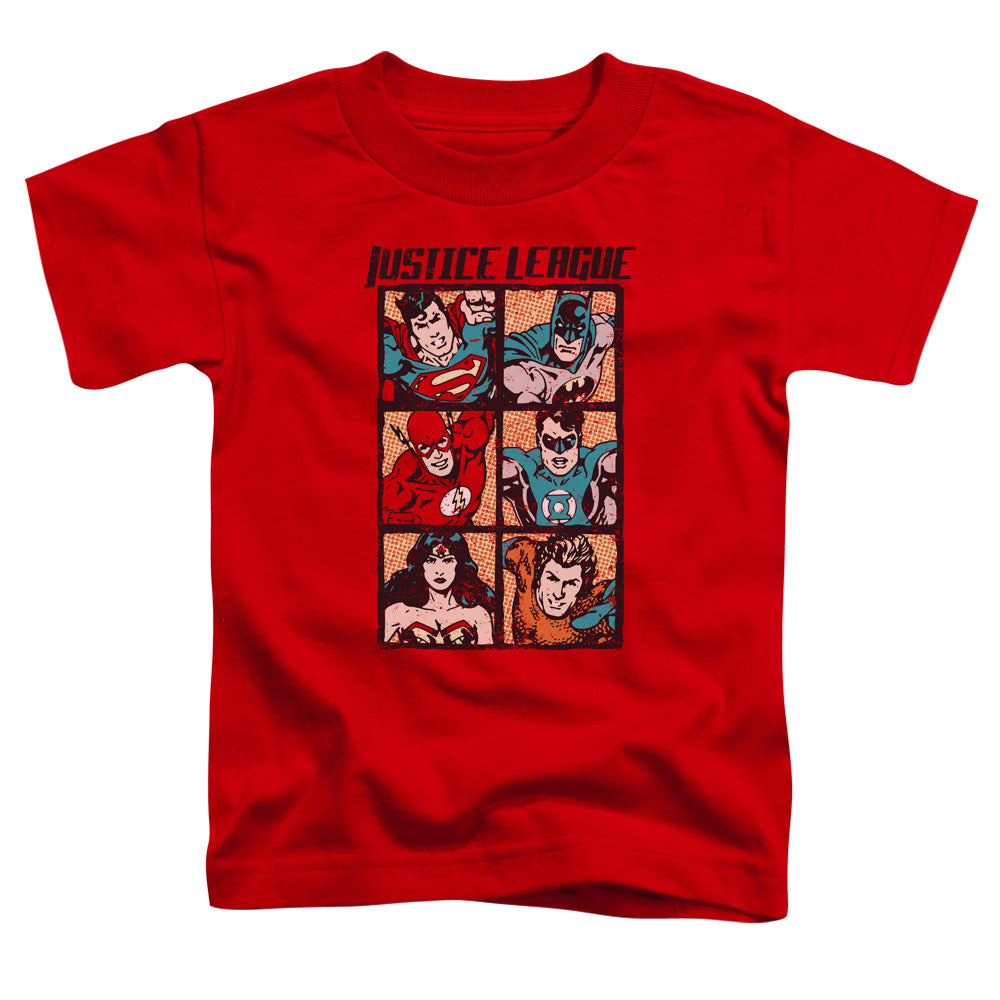 Justice League Rough Panels Toddler Kids Youth T Shirt Red Officially Licensed