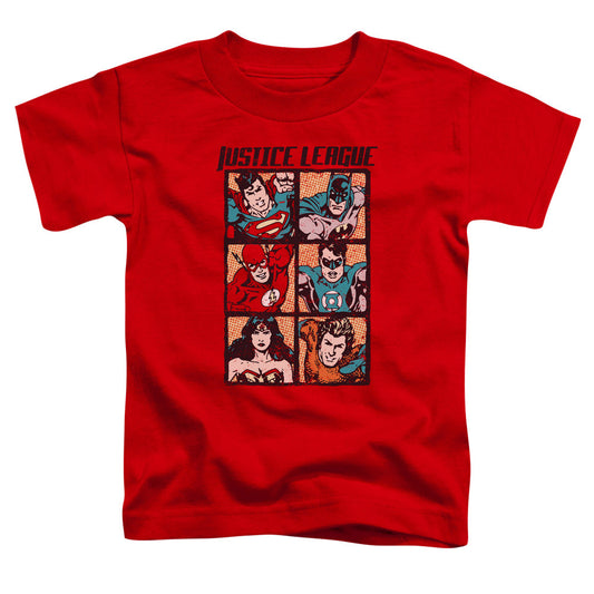 Justice League Rough Panels Toddler Kids Youth T Shirt Red Officially Licensed