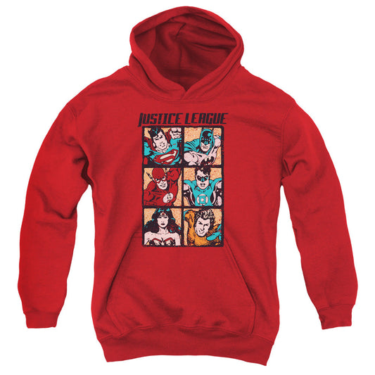 Justice League Rough Panels Kids Youth Hoodie Red Officially Licensed