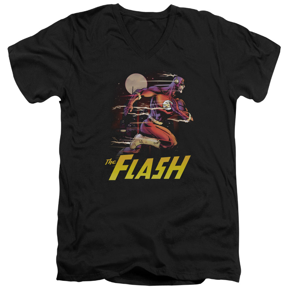 Justice League City Run Mens Slim Fit V-Neck T Shirt Black Officially Licensed