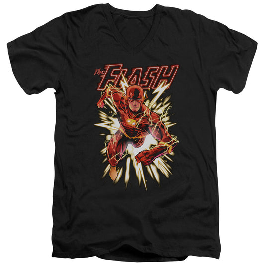 Justice League Flash Glow Mens Slim Fit V-Neck T Shirt Black Officially Licensed