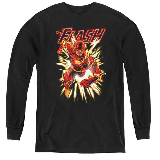Justice League Flash Glow Long Sleeve Kids Youth T Shirt Black Officially Licensed