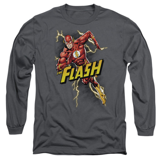 Justice League Bolt Run Mens Long Sleeve Shirt Charcoal Officially Licensed