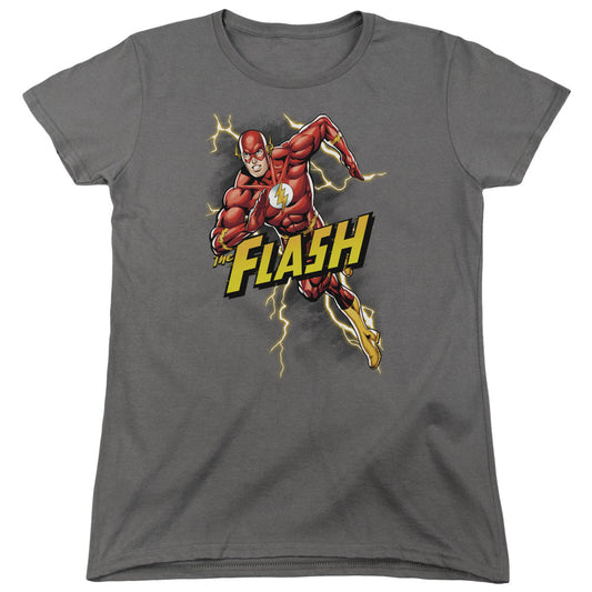Justice League Bolt Run Womens T Shirt Charcoal Officially Licensed
