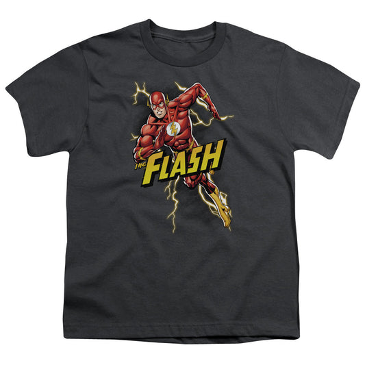 Justice League Bolt Run Kids Youth T Shirt Charcoal Officially Licensed