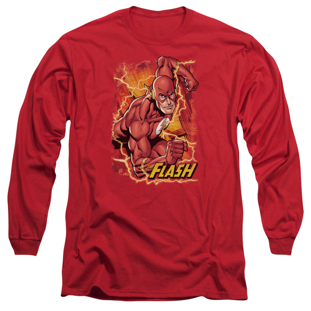 Justice League Flash Lightning Mens Long Sleeve Shirt Red Officially Licensed