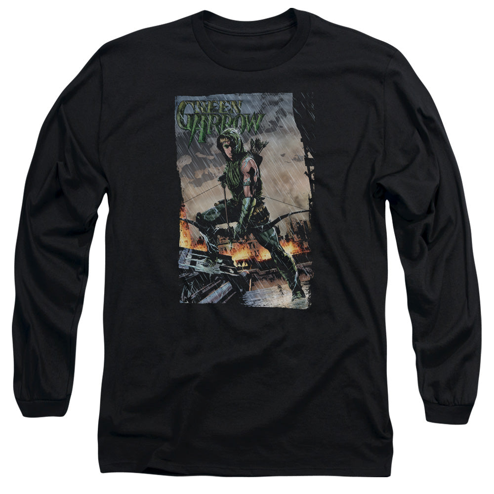 Justice League Fire and Rain Mens Long Sleeve Shirt Black Officially Licensed