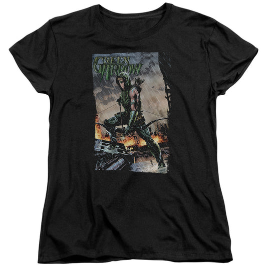 Justice League Fire and Rain Womens T Shirt Black Officially Licensed