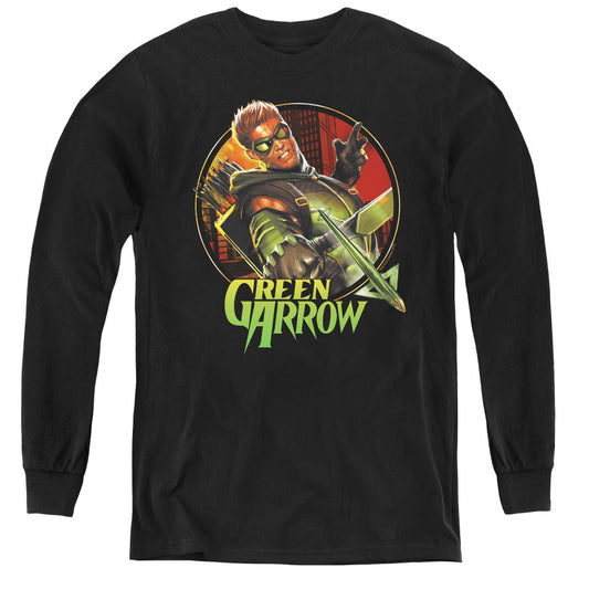 Justice League Sunset Archer Long Sleeve Kids Youth T Shirt Black Officially Licensed