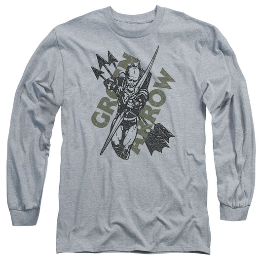 Justice League Archers Arrows Mens Long Sleeve Shirt Athletic Heather Officially Licensed