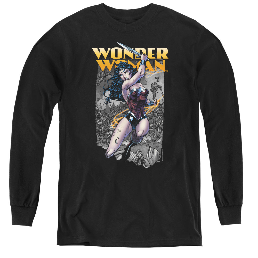 Justice League Wonder Slice Long Sleeve Kids Youth T Shirt Black Officially Licensed