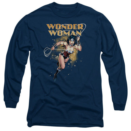 Justice League Star Lasso Mens Long Sleeve Shirt Navy Blue Blue Officially Licensed