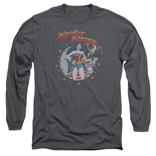 Justice League at Your Service Mens Long Sleeve Shirt Charcoal Officially Licensed