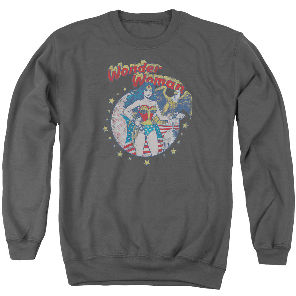 Justice League Of America At Your Service Mens Crewneck Sweatshirt Charcoal Officially Licensed