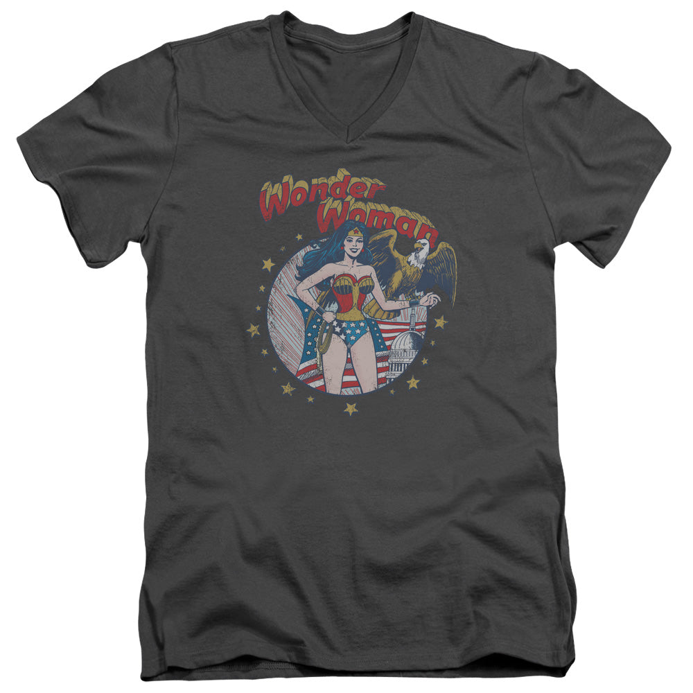 Justice League at Your Service Mens Slim Fit V-Neck T Shirt Charcoal Officially Licensed