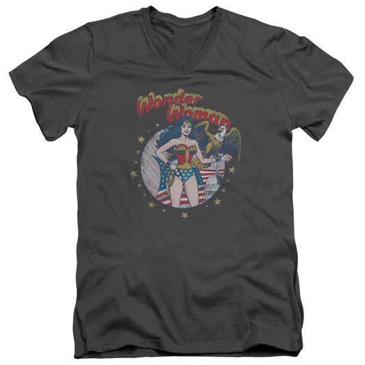 Justice League at Your Service Mens Slim Fit V-Neck T Shirt Charcoal Officially Licensed