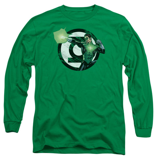 Justice League Blasting Logo Mens Long Sleeve Shirt Kelly Green Officially Licensed