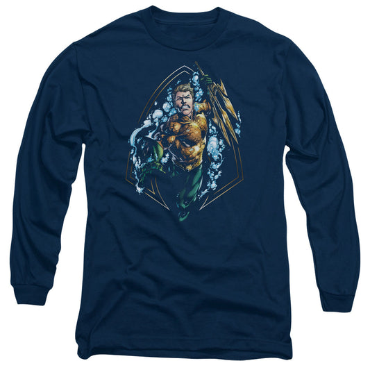 Justice League Thrashing Mens Long Sleeve Shirt Navy Blue Blue Officially Licensed