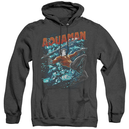 Justice League Aqua Bubbles Heather Mens Hoodie Black Officially Licensed