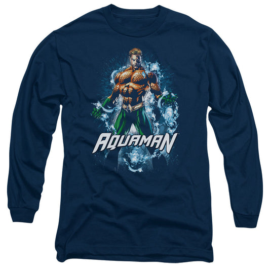 Justice League Water Powers Mens Long Sleeve Shirt Navy Blue Blue Officially Licensed