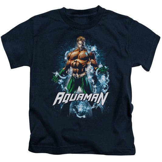 Justice League Water Powers Juvenile Kids Youth T Shirt Navy Blue Blue Officially Licensed