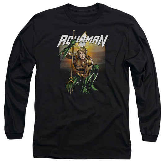 Justice League Beach Sunset Mens Long Sleeve Shirt Black Officially Licensed